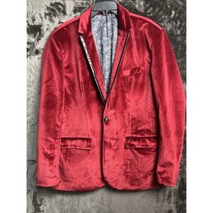 Red Velvet Blazer 48L Men's Paisley Lined Prom Party Tux Wedding Jacket